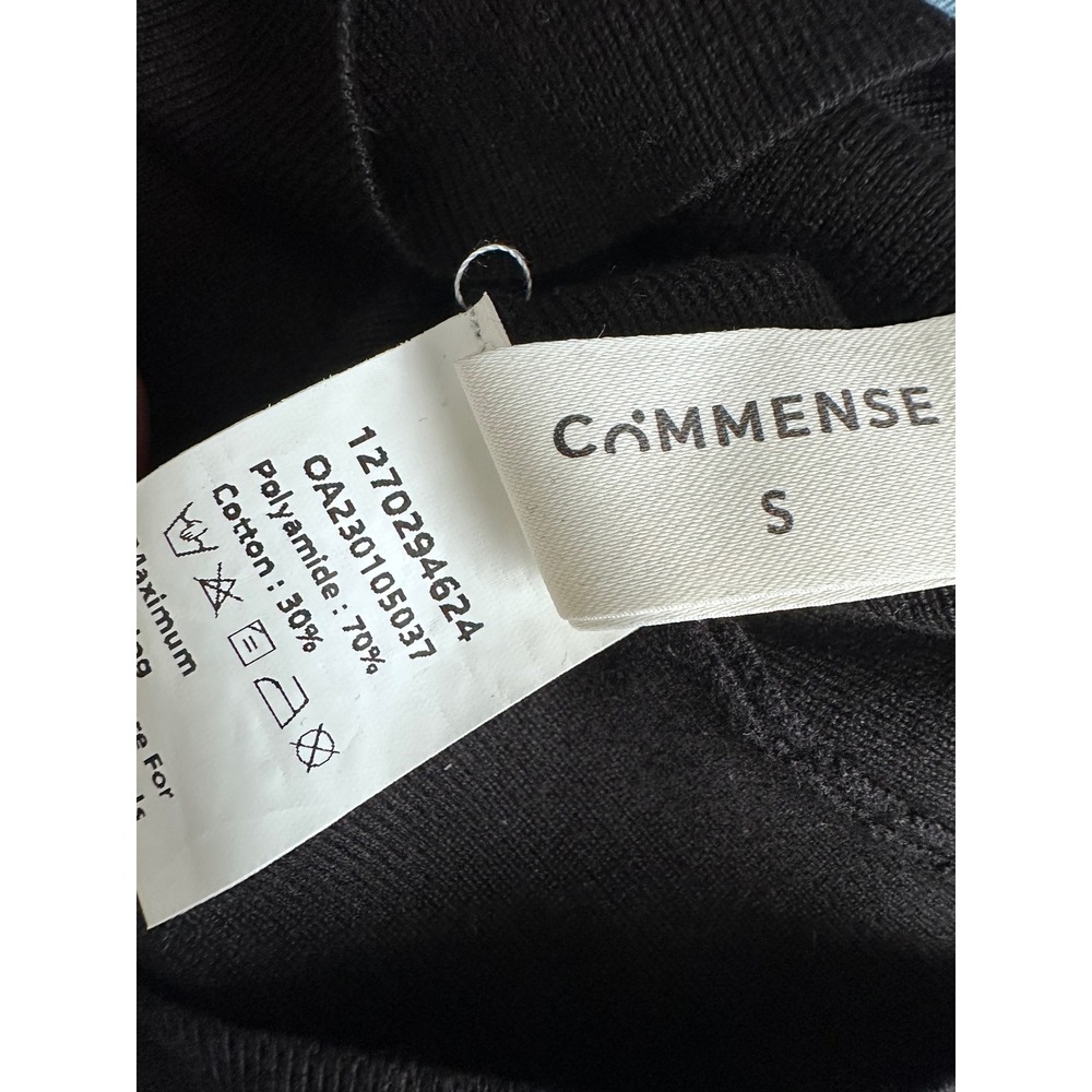 Commense Black Ribbed Knit Polo Top SM Long Sleeve Contrast Collar Office Siren - Picture 5 of 8